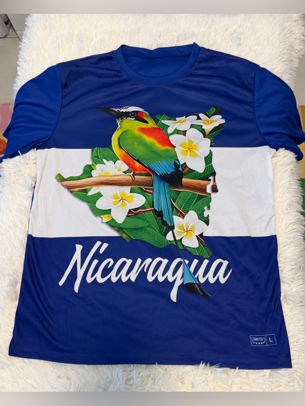 Nicaragua Tropical Bird Graphic Tee - Blue & White